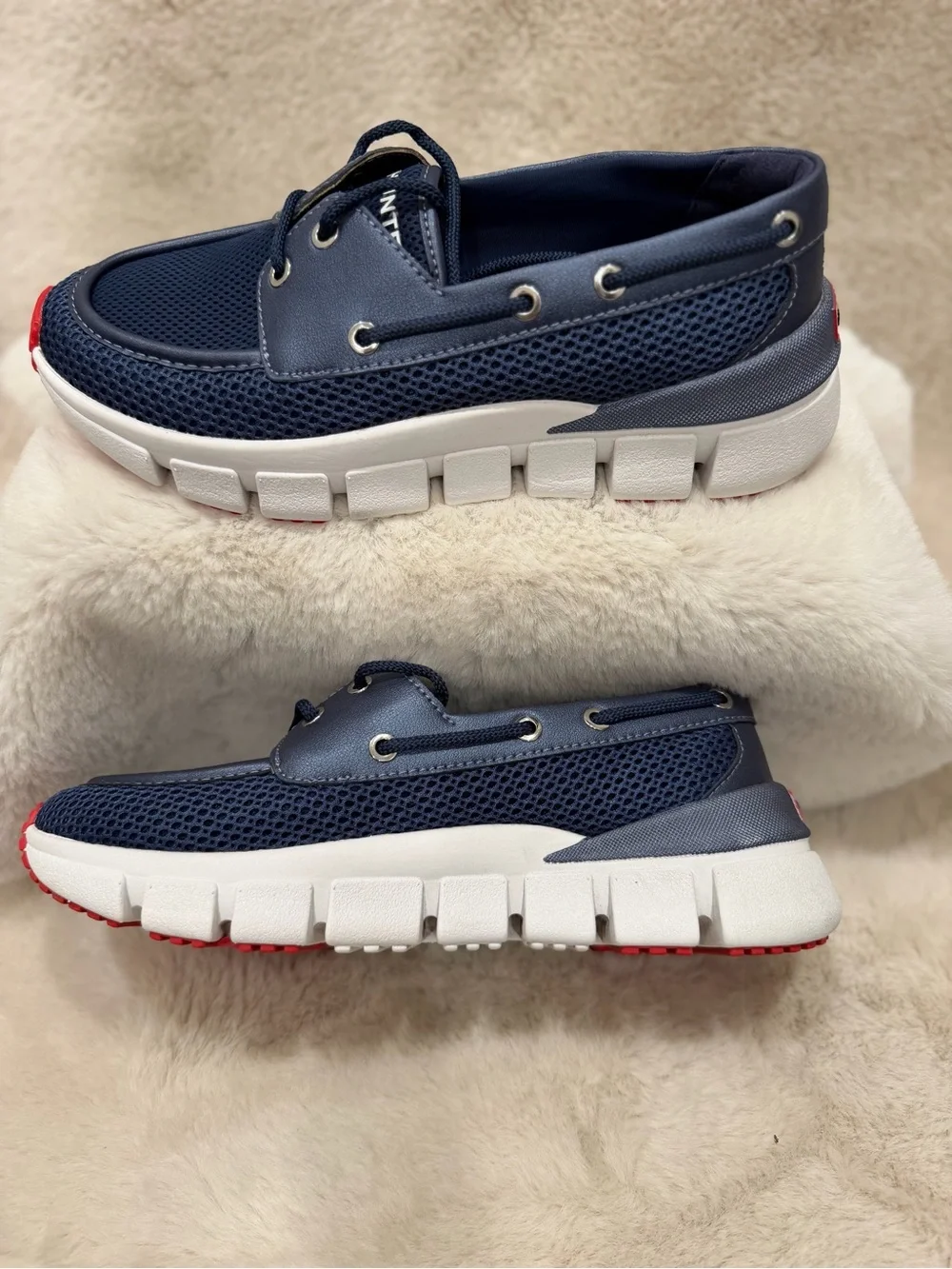 Hunter women’s Navy and Red Mesh Boat Shoes
